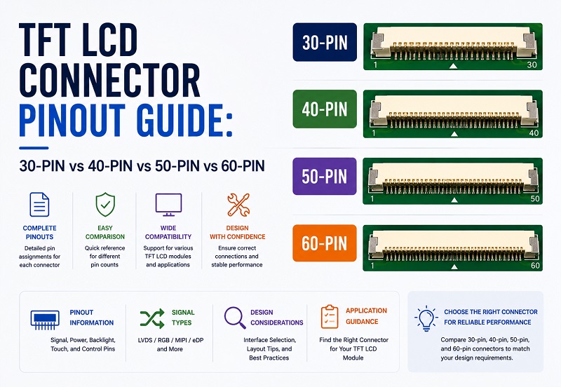 TFT LCD Connector Pinout Guide: 30-Pin vs 40-Pin vs 50-Pin vs 60-Pin