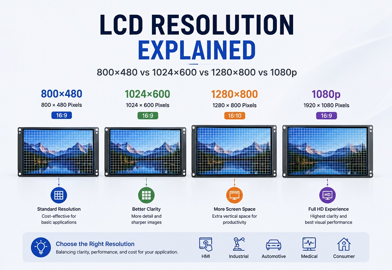 LCD Resolution Explained: 800×480 vs 1024×600 vs 1280×800 vs 1080p